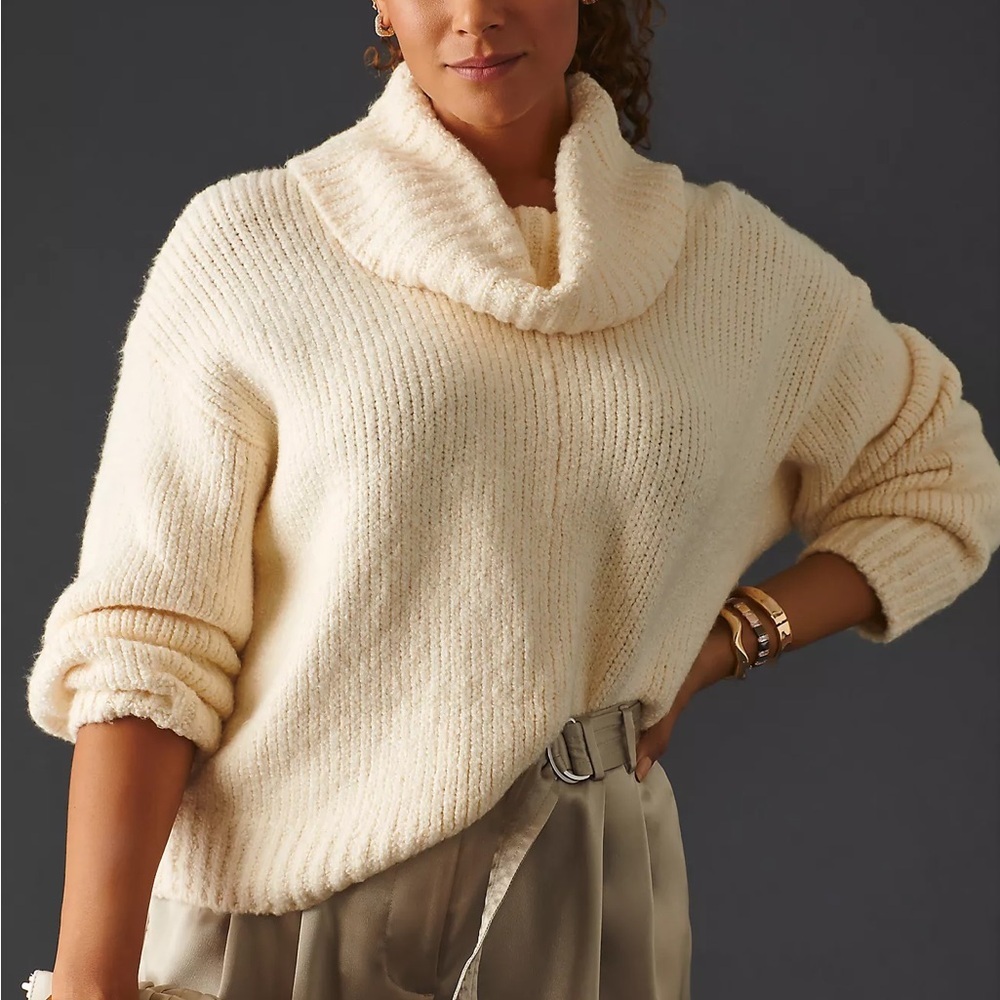 Pilcro Soft Cream Turtleneck Sweater - Picture 1 of 15